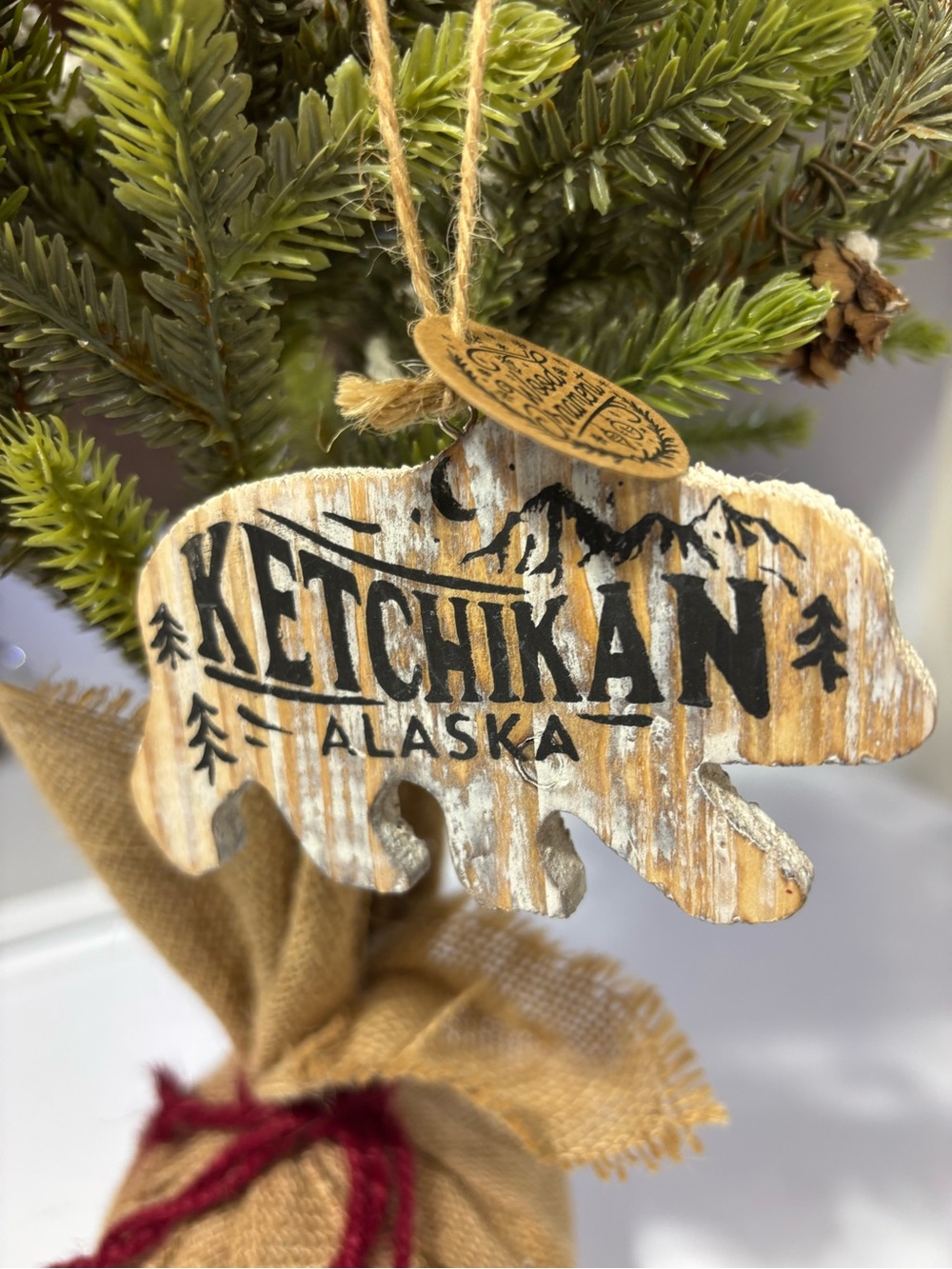 Rustic Wooden Bear Ornament - Been There Ketchikan, Alaska